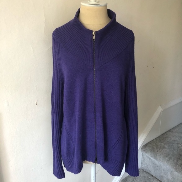 Eileen Fisher Merino Wool Ribbed Sleeve Zip Up EUC - Picture 5 of 9